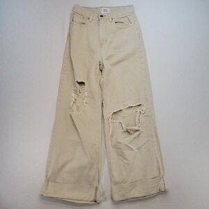BDG Urban Outfitters Jeans Women 26 Beige Skater Baggy Wide Leg Distressed Denim